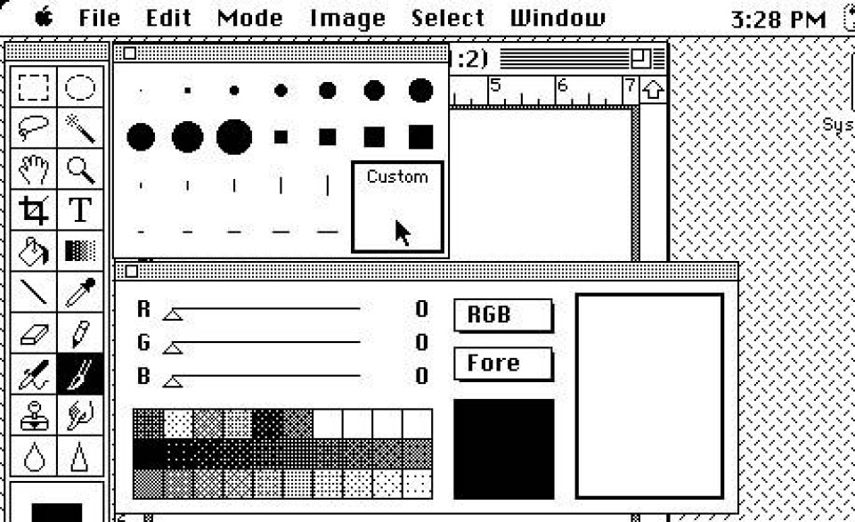 Användargränssnittet hos Photoshop 1.0, 1990.