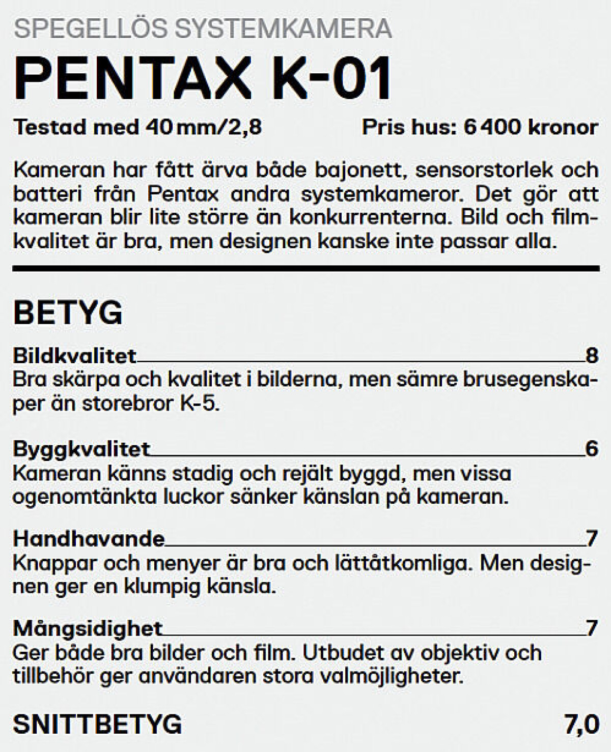 Test av Pentax K-01