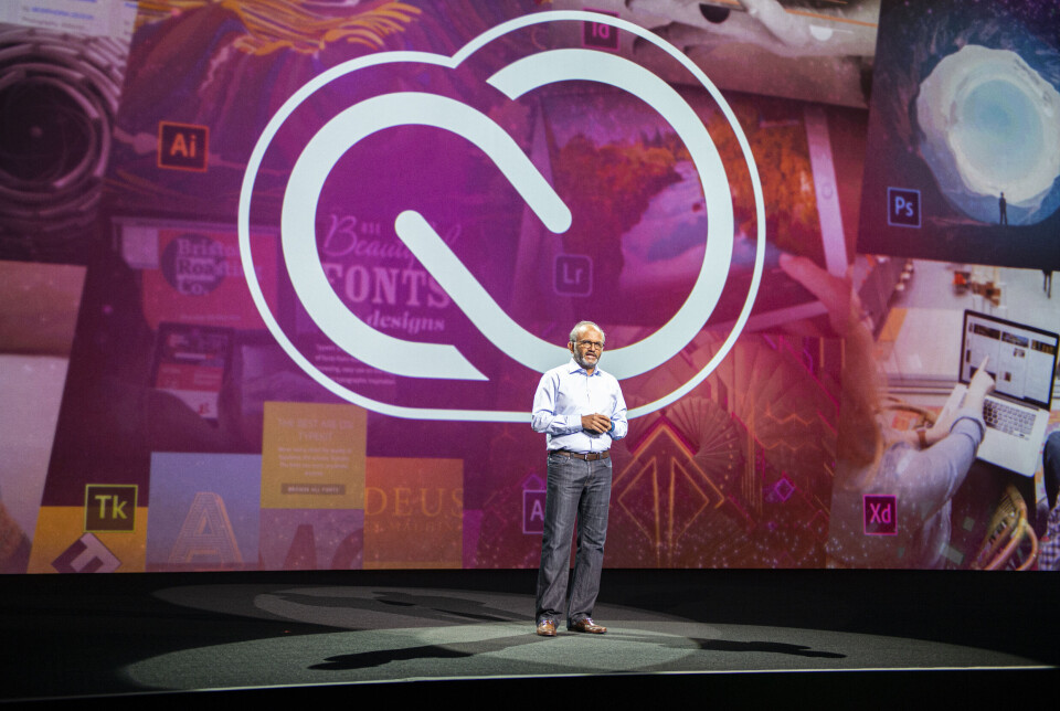 Bild från stora scenen på Adobe MAX 2016, Shantanu Narayen, VD.