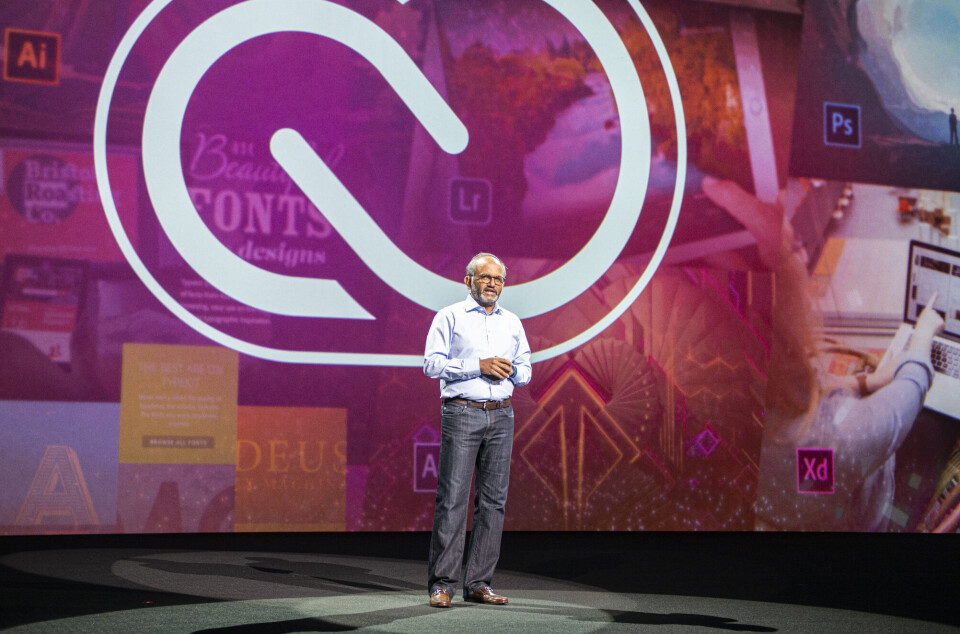 Bild från stora scenen på Adobe MAX 2016, Shantanu Narayen, VD.