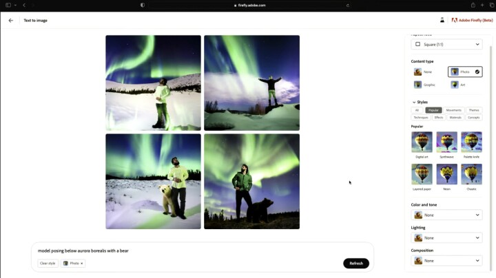 Norrskensbilder genererade av Adobe Firefly.
