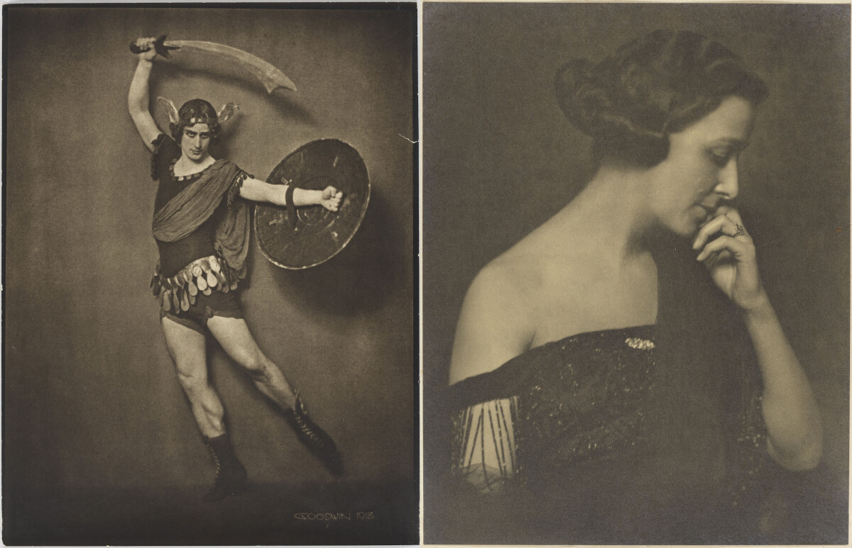 Michail Michailovitj Fokin, koreograf och dansare, rollporträtt som Perseus, 1918 (vänster) och Jeanne de Tramcourt, skådespelare och modist (höger).