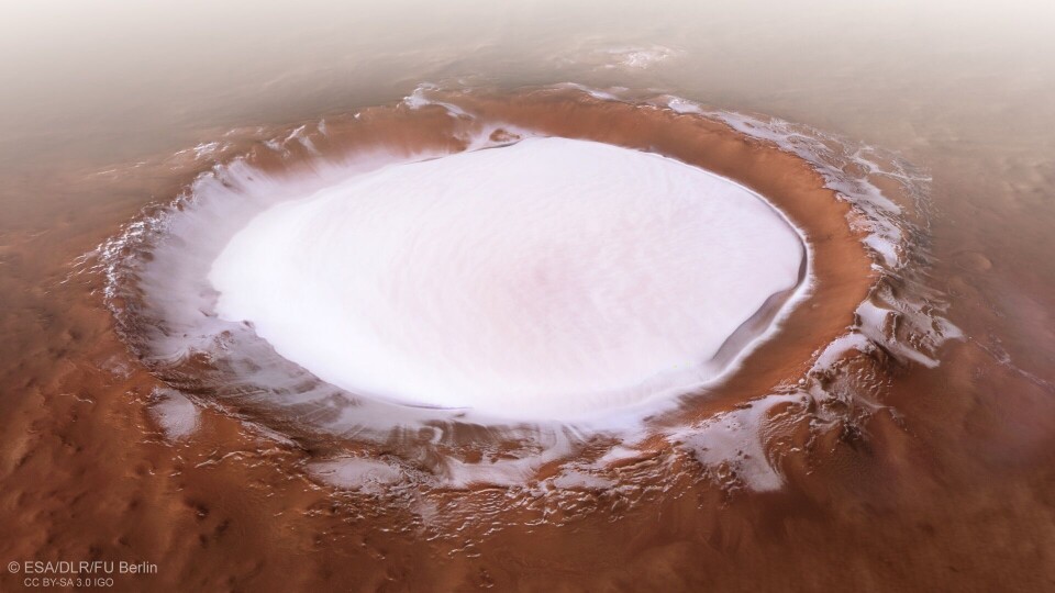 Perspektivbild på Korolevkratern på Mars.