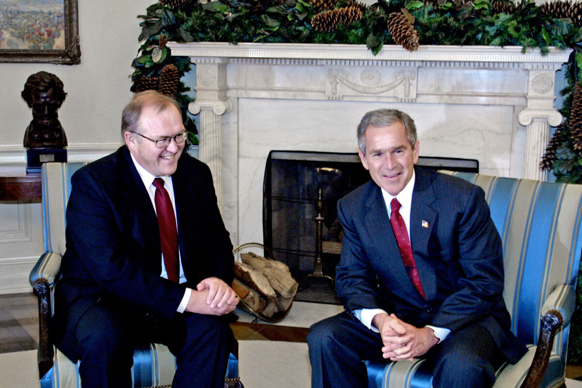 Statsminister Göran Persson på besök hos president Bush i Vita huset, år 2001. Thomas och de andra fotograferna fick 29 sekunder för att ta bilder.
