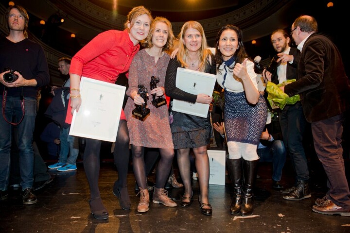 Alla kvinnliga pristagare som var på plats. Från vänster: Anna Wahlgren, Anna Tärnhuvud, Martina Huber och Sanna Sjöswärd. Foto: Sara Strandlund