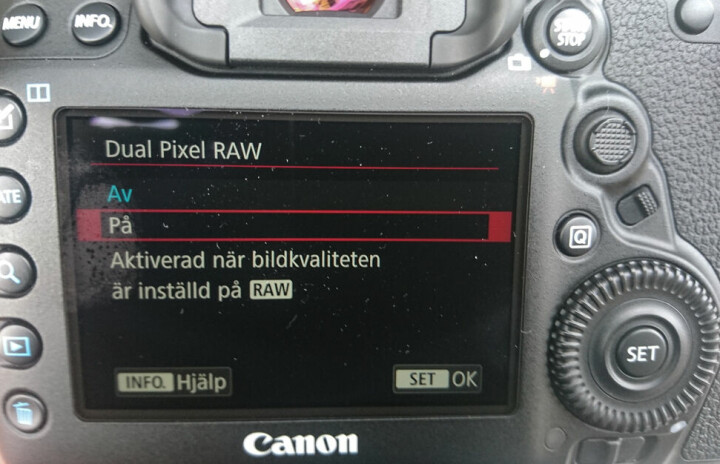 Dual Pixel RAW slås på via menyn.