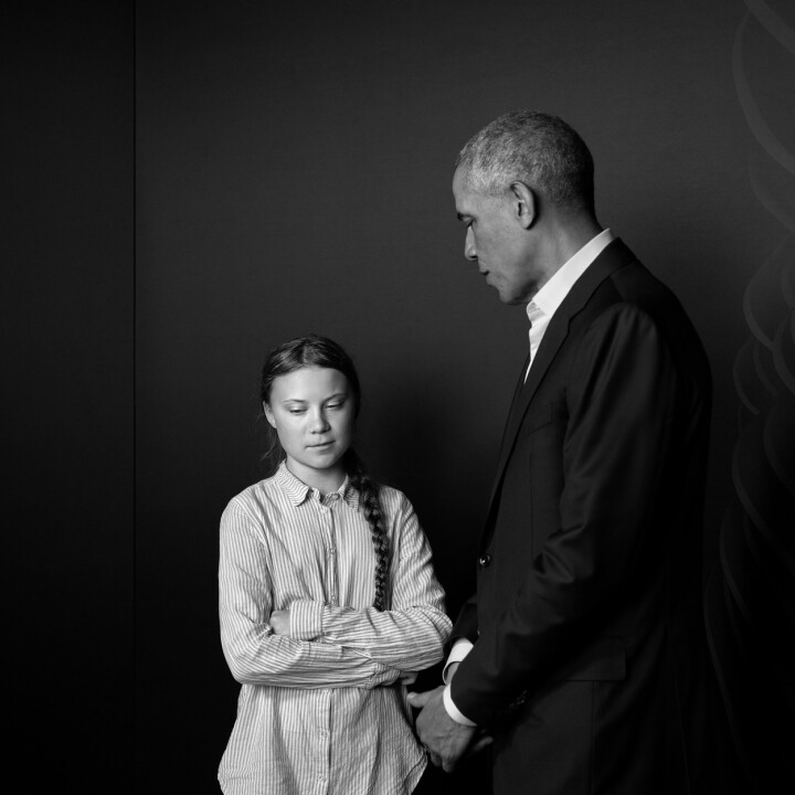 Årets Porträtt: 1:a pris: Max Modén, frilans. President Barack Obama träffar utvalda gäster under Brilliant Minds den 14:e juni i Stockholm. Under denna session tar Barack Obama en paus för att samtala med Greta Thunberg.