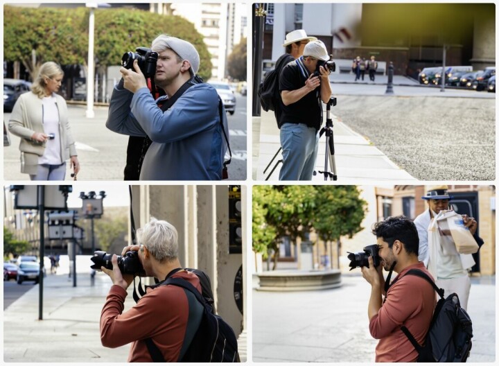 Bild genererad med texten 'photographers taking pictures on the street'.