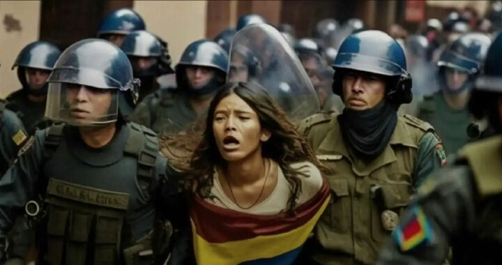 En av de AI-genererade bilder som Amnesty använt för att kritisera den colombianska polisens agerande.