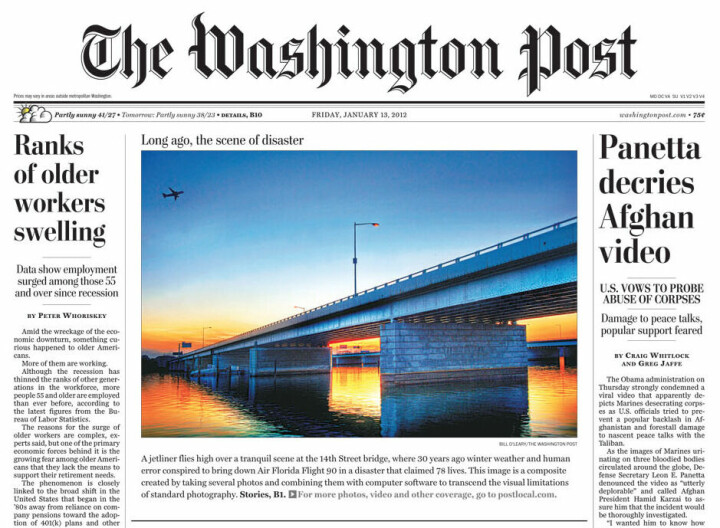 En förstasida av Washington Post. Bilden är komponerad av flera bilder och sammansatt till en enda HDR-bild med ett ökat dynamiskt omfång. Men är bilden lämplig för bildjounalistiskt syfte?