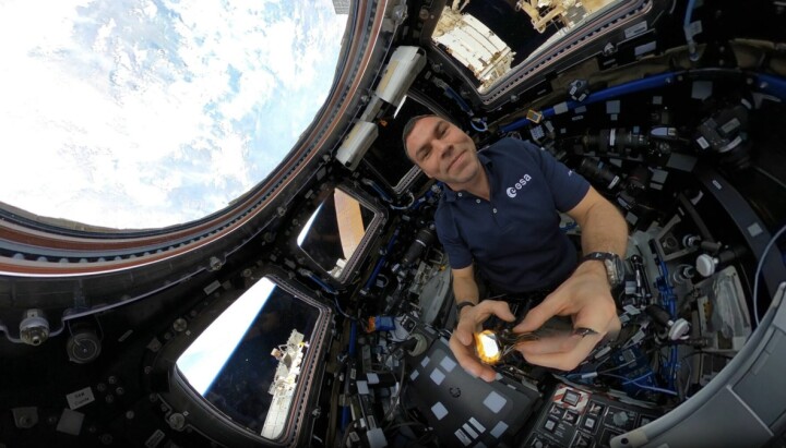 Marcus Wandts selfie från kupolen på ISS.