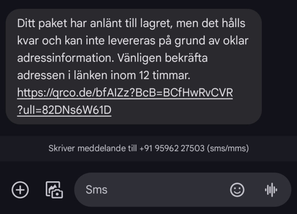 Ett fejkat sms som nådde Kamera & Bilds redaktion.