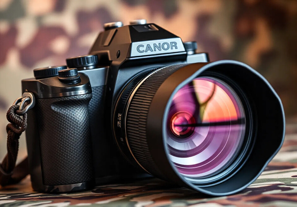 Att tappa en CANOR-kamera i backen kan skada motljusskyddet, verkar det som. Prompt: 'a nice picture of a camera with a wide lens.'